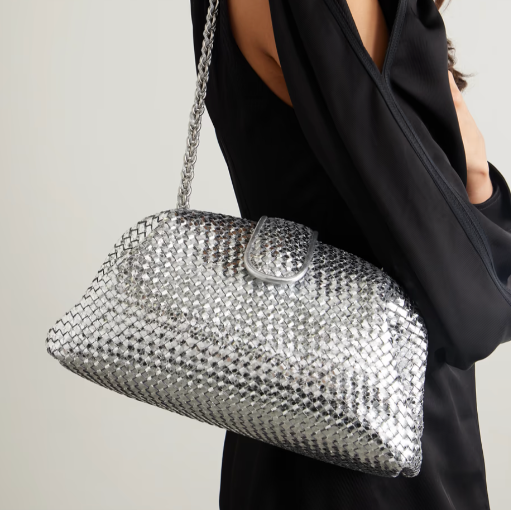 Lauren 1980 small intrecciato metallic leather clutch